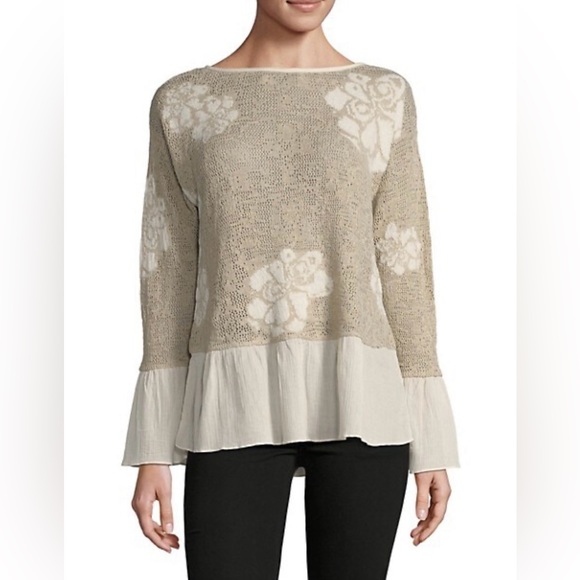 Style & Co. Tops - Floral Boho Linen Blend Jacquard Woven Top Blouse Beige Tan Cream XL